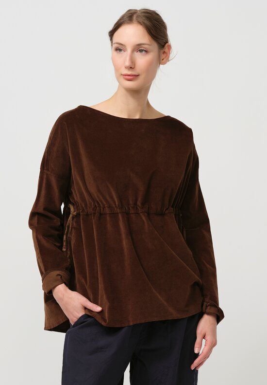 Album di Famiglia Cotton Velvet Drawstring Top in Coffee Brown	