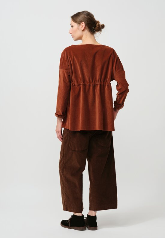 Album di Famiglia Cotton Velvet Drawstring Top in Rust Brown	