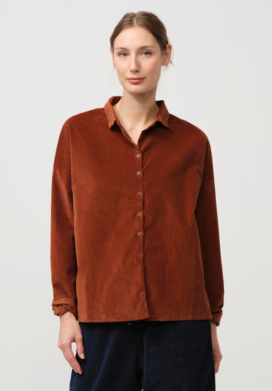 Album di Famiglia Cotton Velvet Short Collar Shirt in Rust Brown	