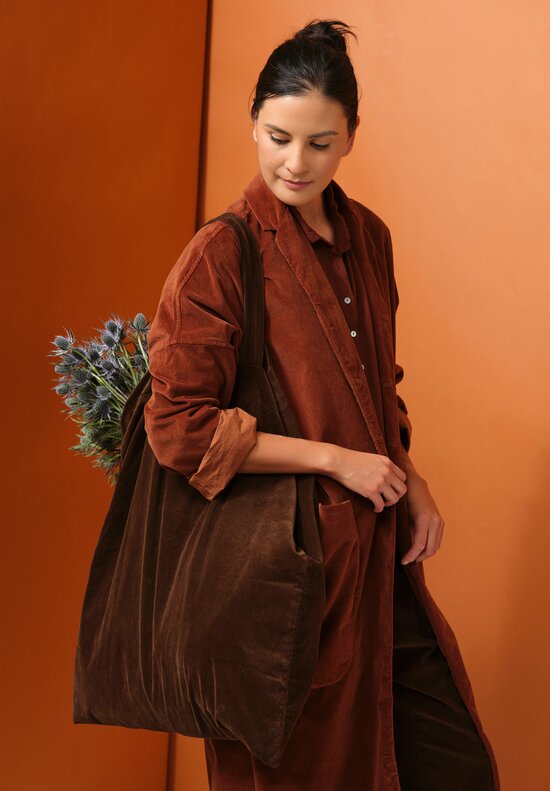 Album di Famiglia Cotton Velvet Big Bag in Coffee Brown	