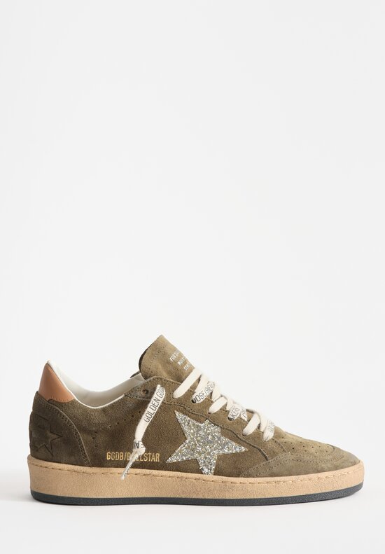 Golden Goose Suede Ball Star Shoe in Olive & Platinum Star	