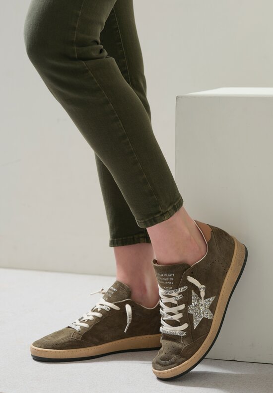 Golden Goose Suede Ball Star Shoe in Olive & Platinum Star	