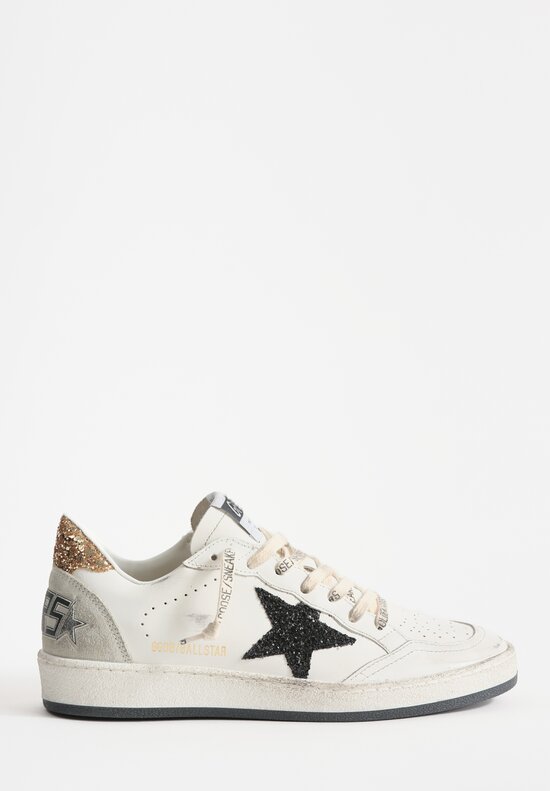 Golden Goose Ball Star Shoe in Gold & Black Glitter	