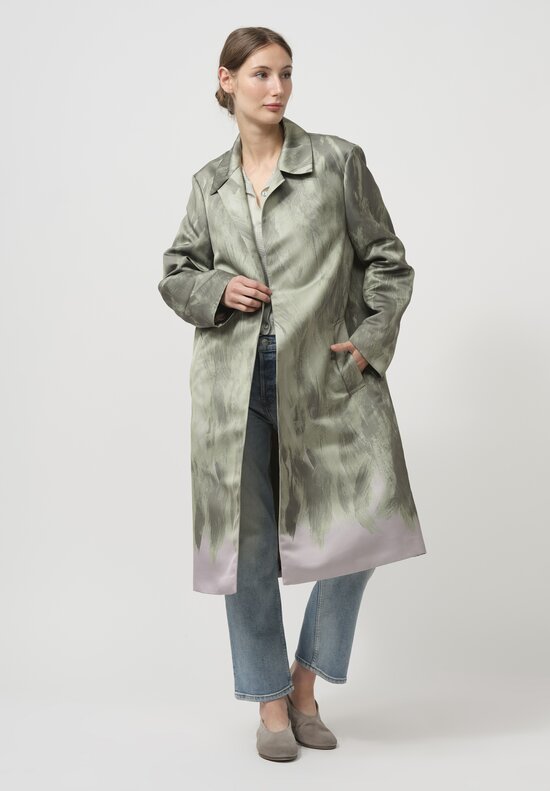 Dries Van Noten Roltas Brush Strokes Coat in Green & Mauve	