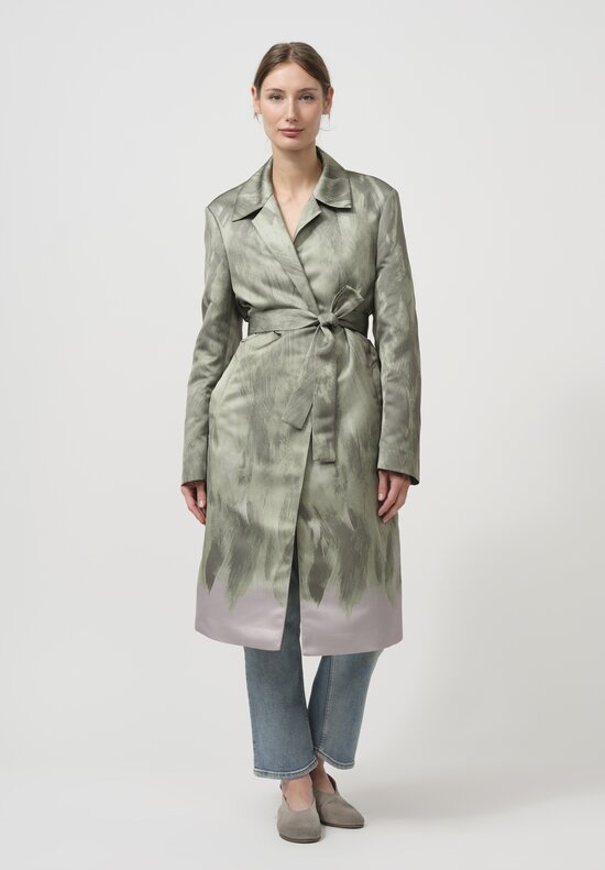 Dries Van Noten Roltas Brush Strokes Coat in Green & Mauve	