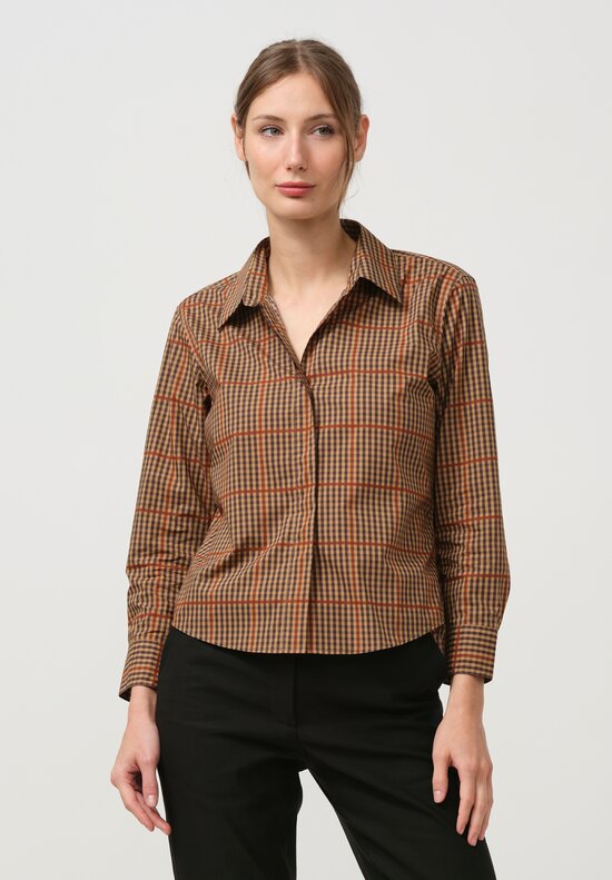 Dries Van Noten Cotton Clavini Shirt in Plaid Rust & Brown	