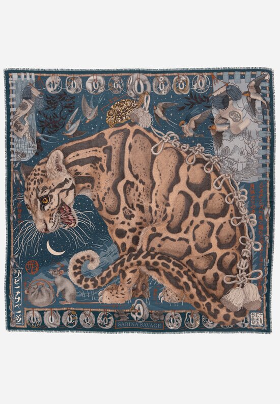 Sabina Savage Wool & Silk The Lunar Leopard Square Scarf in Winter Flint	