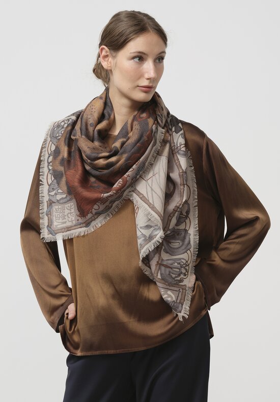 Sabina Savage Wool & Silk The Lunar Leopard Square Scarf in Champagne Soot	