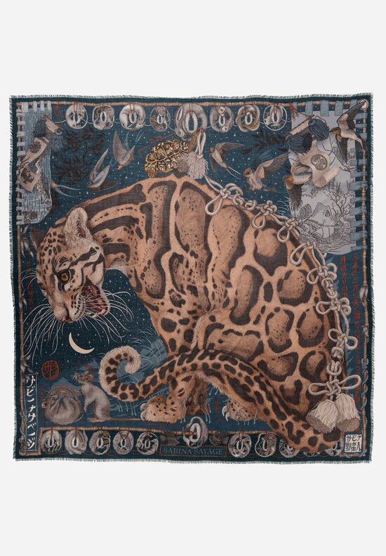 Sabina Savage Cashmere The Lunar Leopard Square Scarf in Winter Flint	