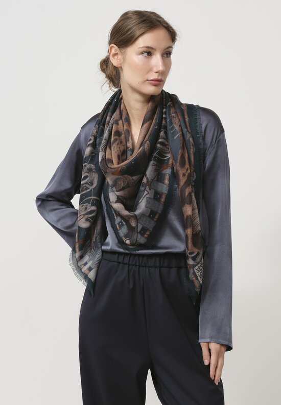 Sabina Savage Cashmere The Lunar Leopard Square Scarf in Winter Flint	