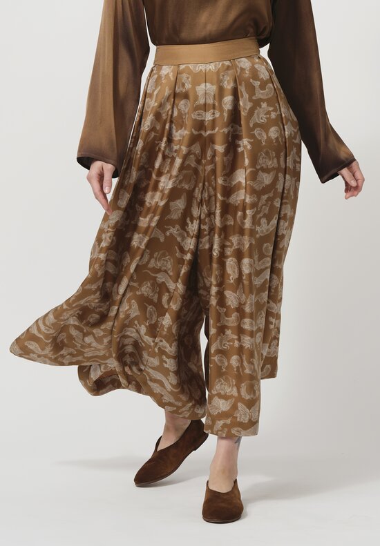 Sabina Savage Silk The Menuki Print Trousers in Cinnamon Sienna	