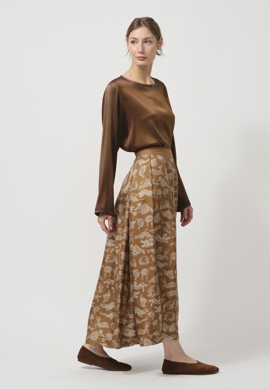 Sabina Savage Silk The Menuki Print Trousers in Cinnamon Sienna	