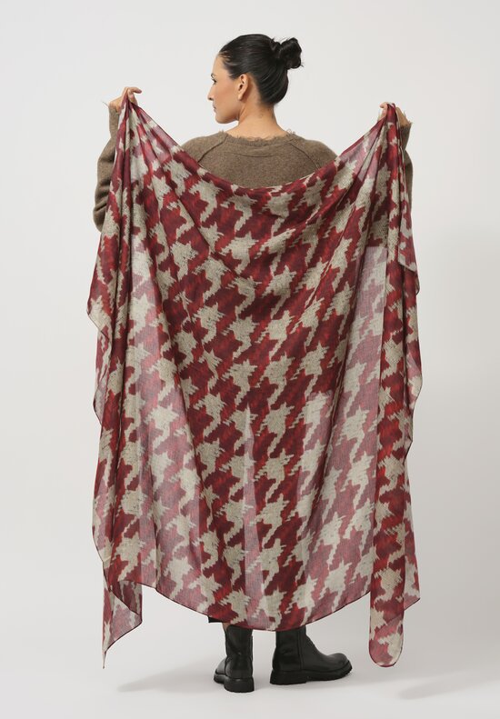 Rundholz Printed Woven Scarf in Sunset Red & Grey	