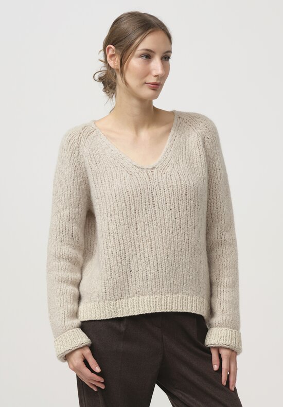 Wommelsdorff Hand Knit Cashmere & Silk Mati Sweater in Storm White	