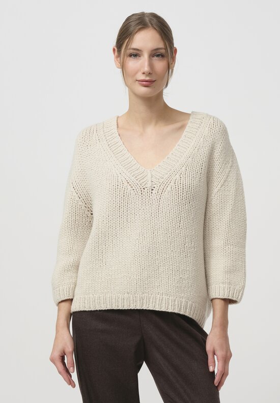 Wommelsdorff Hand-Knit Cashmere Dara Sweater in Latte White	