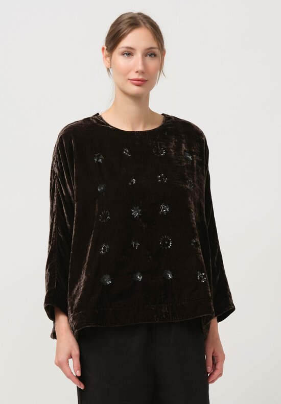 AODress Embroidered Velvet Top in Smoky Quartz Brown	