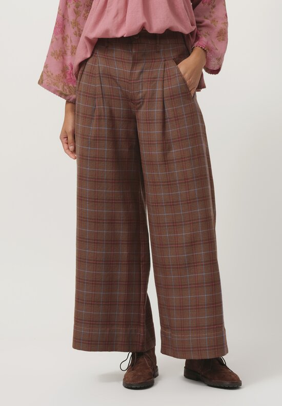 Pero Woven Wool Checkered Pants in Brown & Pink	