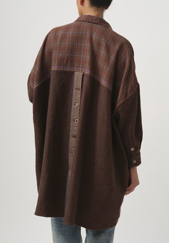 Pero Shirt Woven Wool Checkered Shirt in Brown & Pink	