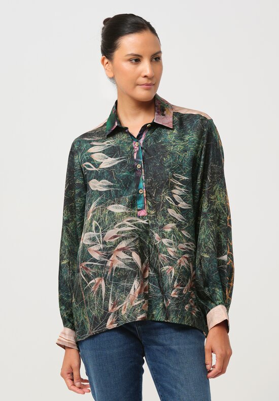 Bokja Silk Twill Green Assemblage Z Blouse in Forest Green & Violet	