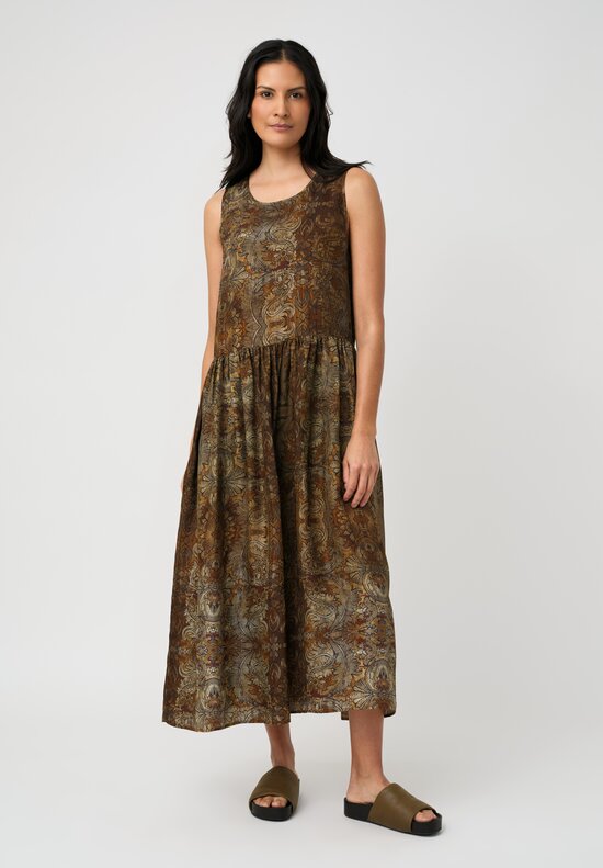 Uma Wang Sleeveless Ardal Dress in Mustard Brown Botanics