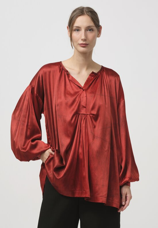 Uma Wang Silk Gathered Tillie Top in Dark Red	