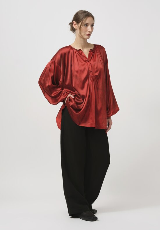 Uma Wang Silk Gathered Tillie Top in Dark Red	