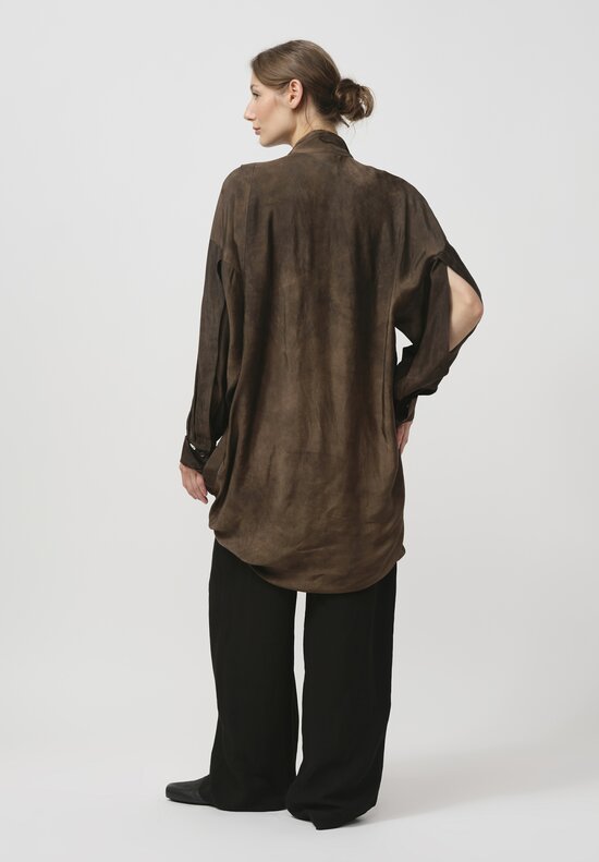 Uma Wang Necktie Tompkins Shirt in Dark Brown