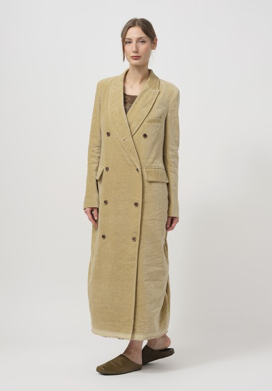 Uma Wang Velvet Cigna Coat in Tan Natural	