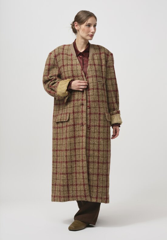 Uma Wang Crossword Coat in Tan & Red	