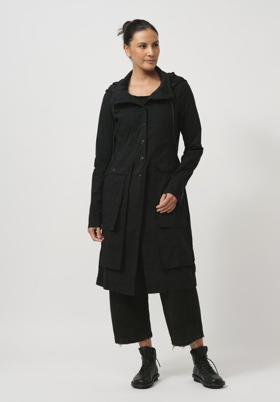 Rundholz Dip Hooded Stretch Cotton Split Coat in Black	