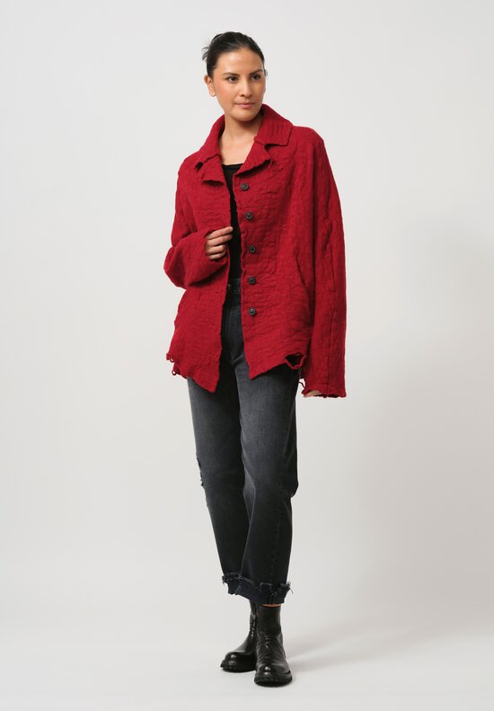 Rundholz Thready Notch Lapel Cardigan in Sunset Red	