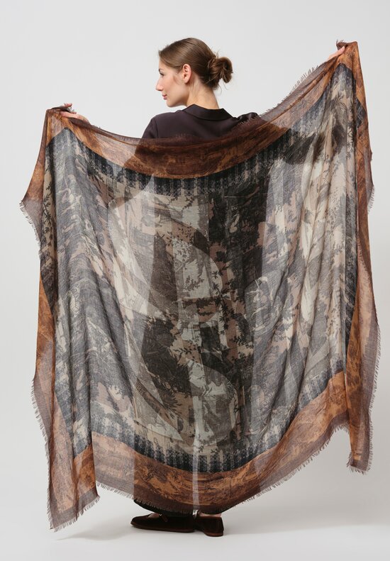 Pierre-Louis Mascia Euclide Cashmere Scarf in Rust Brown & Grey	