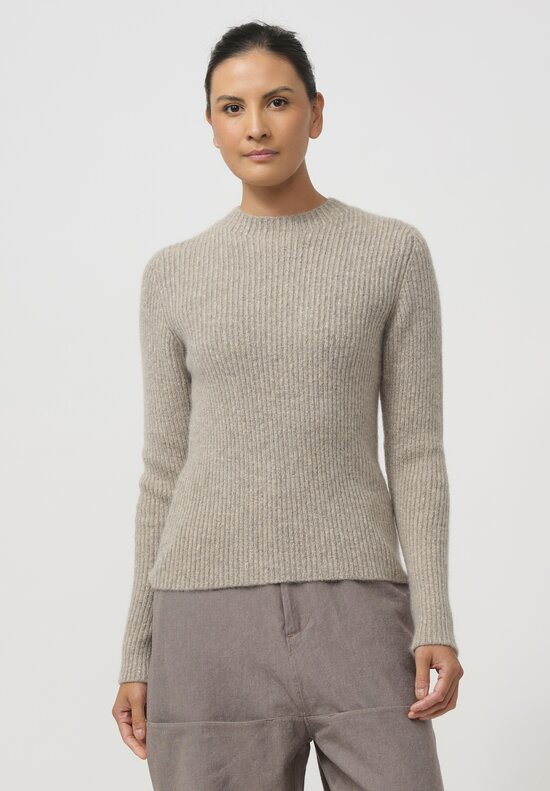 Lauren Manoogian Super Baby Alpaca & Cashmere Soft Rib Crewneck in Dust	