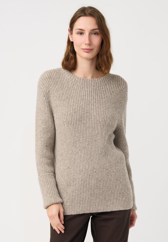 Lauren Manoogian Super Baby Alpaca & Cashmere Soft Rib Crewneck in Dust