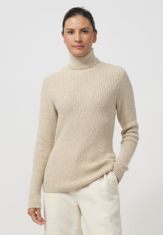 Lauren Manoogian Super Baby Alpaca & Cashmere Soft Rib Turtleneck in Ecru	