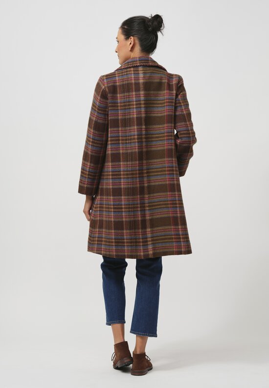 Pero Silk Lined Long Tartan Peacoat	