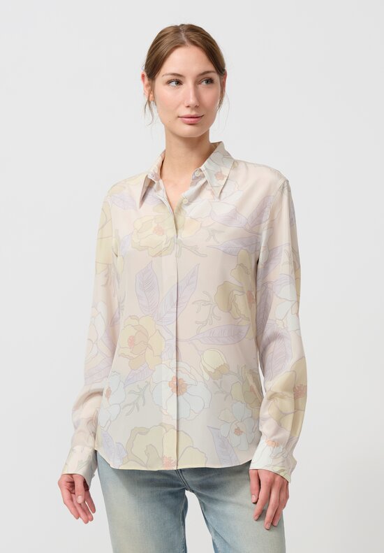 Dries Van Noten Silk Chowy Shirt in Floral Lilac & Green	