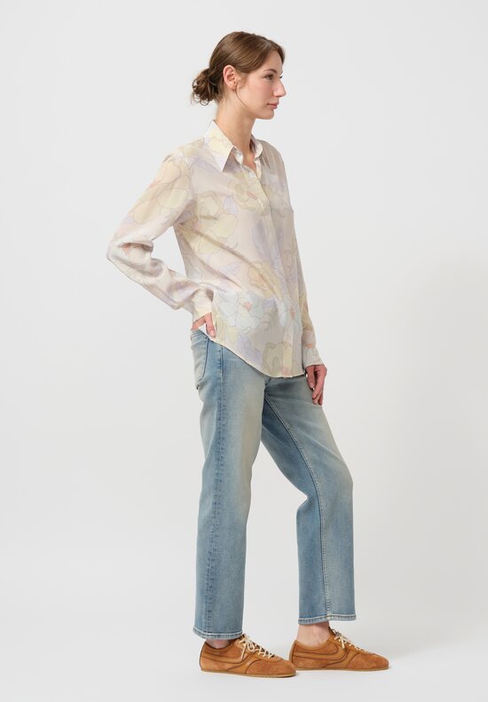 Dries Van Noten Silk Chowy Shirt in Floral Lilac & Green	