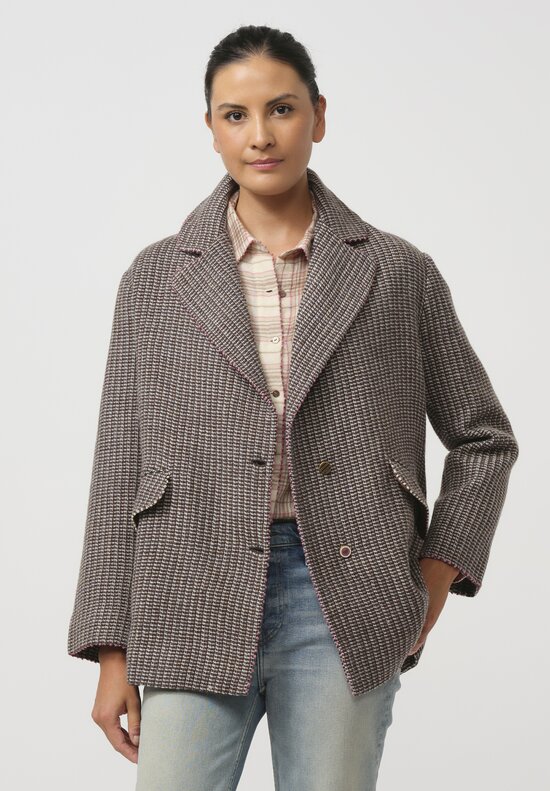 Péro Silk Lined Peacoat in Brown & Blue Fleck	