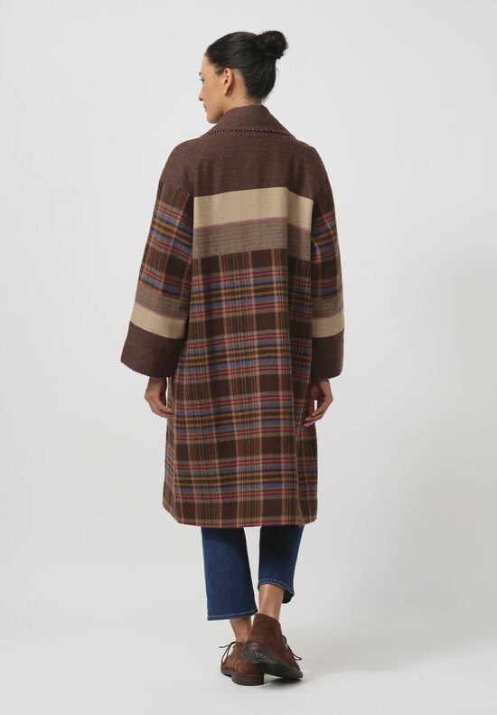 Péro Silk Lined Tartan Panel Long Over Coat