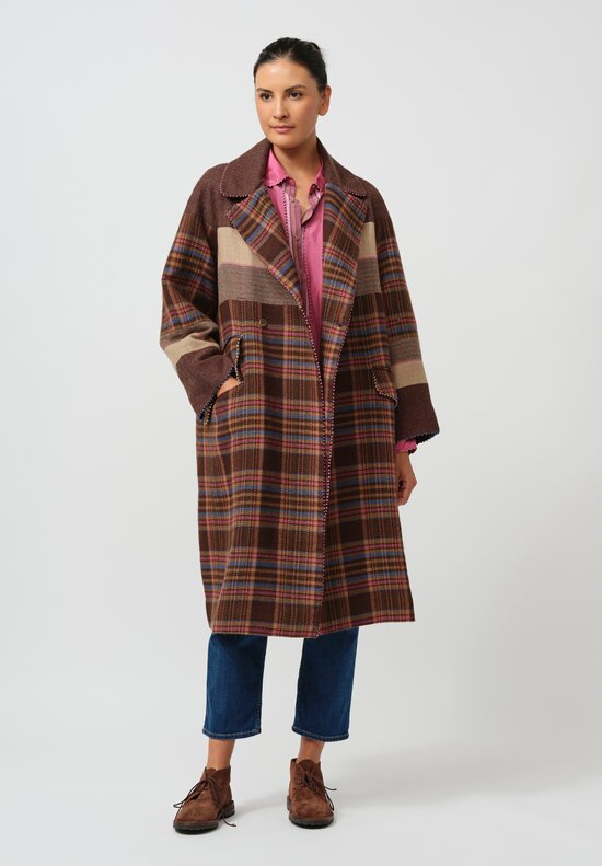 Péro Silk Lined Tartan Panel Long Over Coat