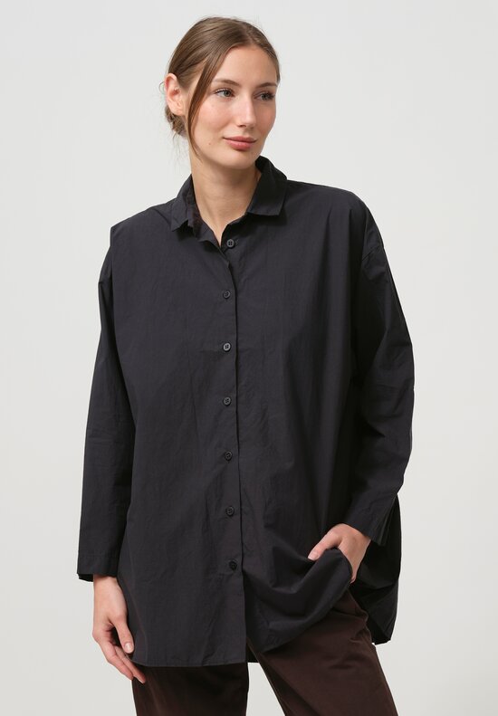 Bergfabel Washed Cotton Poplin Overshirt in Dark Blue	