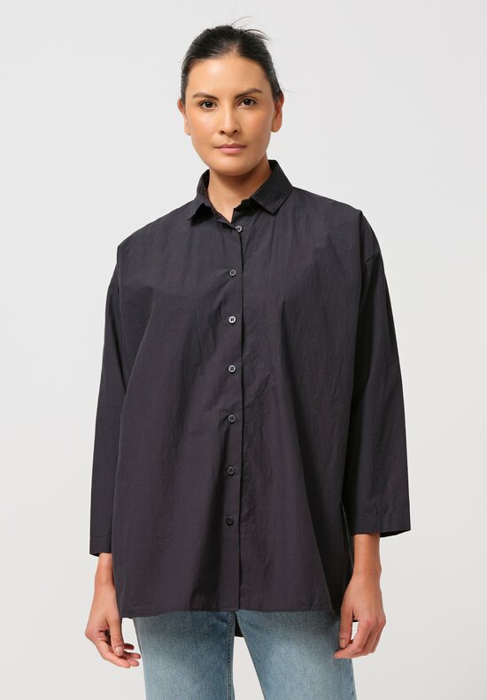 Bergfabel Washed Cotton Poplin Overshirt in Dark Blue