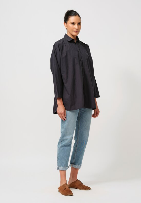 Bergfabel Washed Cotton Poplin Overshirt in Dark Blue