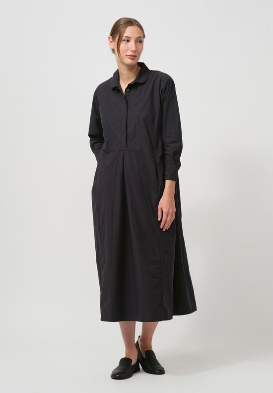 Bergfabel Washed Cotton Poplin Eva Dress in Navy Blue	