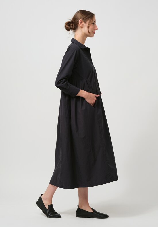 Bergfabel Washed Cotton Poplin Eva Dress in Navy Blue	