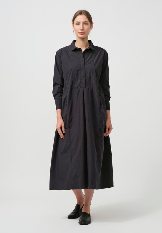 Bergfabel Washed Cotton Poplin Eva Dress in Navy Blue