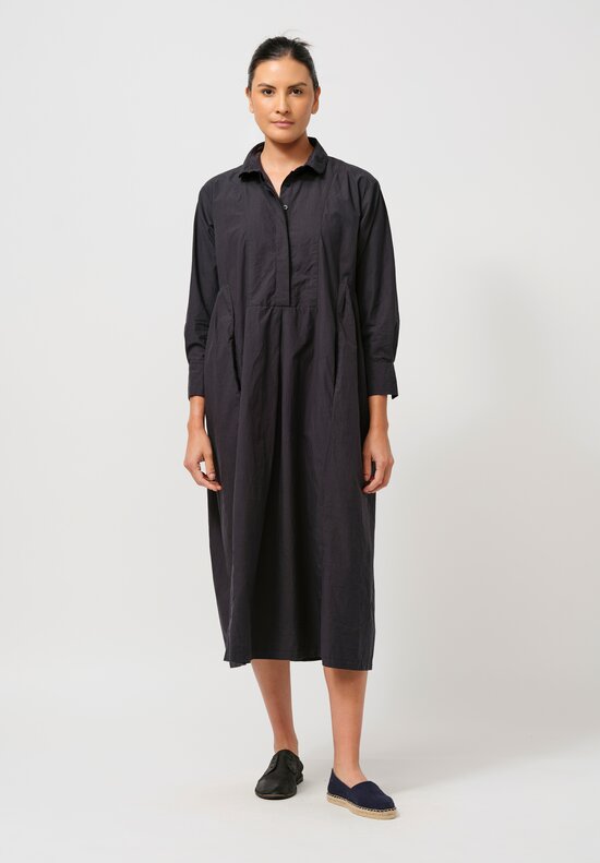 Bergfabel Washed Cotton Poplin Eva Dress in Navy Blue