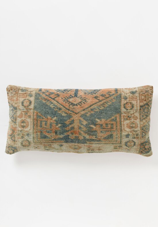 Vintage Turkish Kilim Rug Pillow in Teal & Peach	