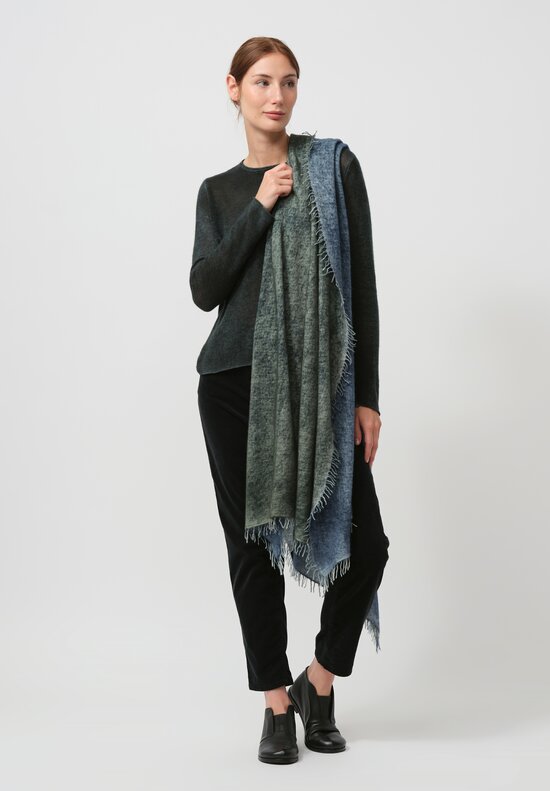 Avant Toi Hand-Painted Cashmere Stola Scarf in Fiume & Bosco Green	